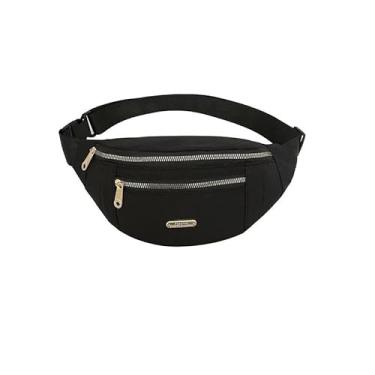 Imagem de Pochete feminina estilo transversal, versátil bolsa de cintura para uso ao ar livre com alça ajustável, bolsa de cinto de nylon multicamadas para corrida, viagens e uso diário, preta