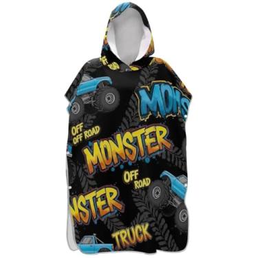 Imagem de Joisal Poncho de surfe plus size trocador de roupão adulto toalha de praia com capuz estampa azul monster trucks ponchos de praia legais para homens