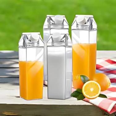 Imagem de Recipiente retangular transparente para armazenar leite, embalagem, plastico resistente, 1 litro, bonita.