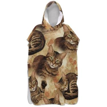 Imagem de Joisal Poncho de surfe de secagem rápida para adultos roupão de praia com capuz toalha de banho gato marrom unissex adulto poncho com capuz