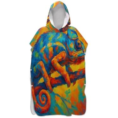 Imagem de Joisal Poncho de surfe trocador de roupão para adultos com capuz toalha de praia estampa plus size animal colorido azul laranja ponchos femininos com capuz