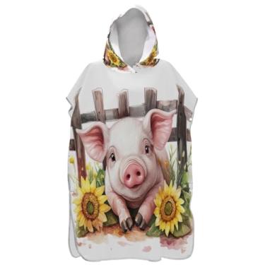 Imagem de Joisal Poncho de surfe trocador de roupão adulto toalha de banho com capuz fofo secagem rápida porco fofo floral praia ponchos para homens