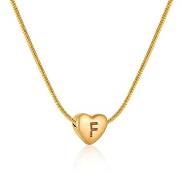 Imagem de Colar Personalizado Coração com Letra Inicial - Pingente Coração Pequeno A a Z em Banho de Ouro 18K ou Prata (Ouro,F)