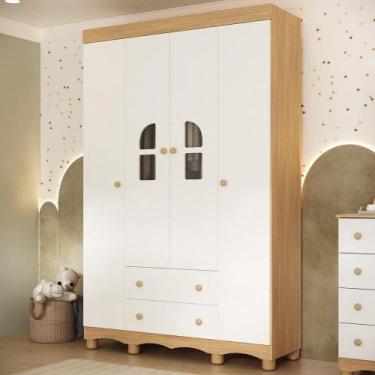 Imagem de Guarda-roupa Infantil 122cm Com Vidro 4 Portas E 2 Gavetas Aurora Mult
