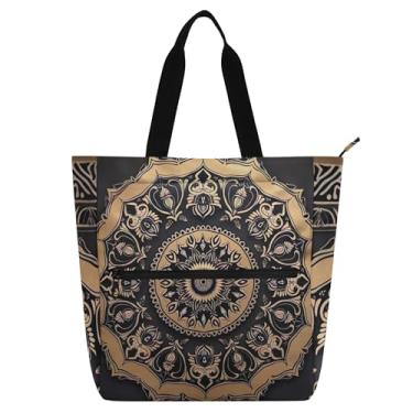 Imagem de GAIGEO Sacola clássica com estampa floral mandala para mulheres, crianças, escola, trabalho, viagens, livros, zíper, bolsa utilitária média