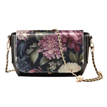 Imagem de Bolsa tiracolo quadrada com azul floral PU para mulheres, bolsa de ombro de couro sintético, bolsa de ombro transversal de couro, Floral em um escuro - 3, One Size