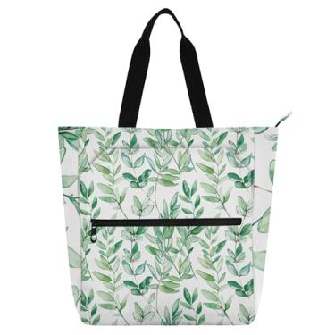 Imagem de GAIGEO Bolsa sacola verde aquarela natureza botânica para crianças e mulheres amantes de livros, trabalho, escola, bolsa média com zíper