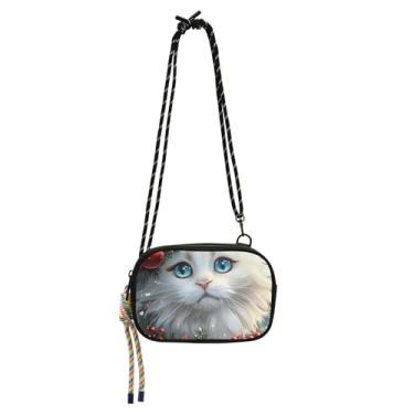 Imagem de TSENQUE Bolsa tiracolo pequena de Natal de gato branco bolsa feminina bolsa de ombro pequena bolsa de ombro mini bolsas fofas para celular