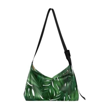 Imagem de Bolsa Hobo de Ombro Leve de Basquete com Fogo e Água, Bolsa Feminina de Couro Transversal, Bolsa tiracolo Vegana, Folhas tropicais e folhas verdes - 3, One Size