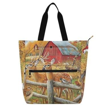 Imagem de GAIGEO Bolsas de trabalho de outono Barnyard Harmony para mulheres, bolsas de tecido de lona, universidade, escola, utilitário, bolsas infantis para amantes de livros