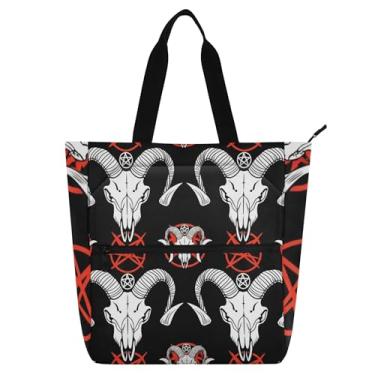 Imagem de GAIGEO Bolsas de trabalho femininas pretas com caveiras brancas de carneiro com zíper, presente diário para amantes de livros