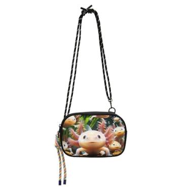 Imagem de TSENQUE Axolotls Bolsa pequena de animal fofo para mulheres, bolsas transversais, bolsa de telefone com alça feminina de viagem sobre o ombro