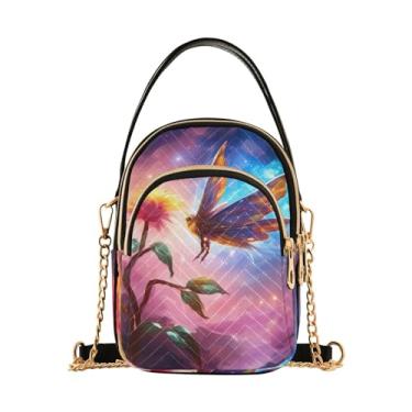 Imagem de Bolsa tiracolo feminina Purple Nebula, bolsa tiracolo pequena para mulheres na moda, bolsa transversal de outono, Borboletas e flores de fantasia, One Size
