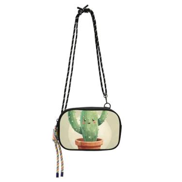 Imagem de TSENQUE Bolsa feminina fofa de cacto de desenho animado pequena bolsa transversal sobre o ombro bolsas de viagem pochete bolsa para celular com alça