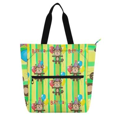 Imagem de GAIGEO Funny Monkeys Bolsas de trabalho amarelas verdes para mulheres, bolsa de lona com zíper, bolsa de praia, presente para professores para amantes de livros