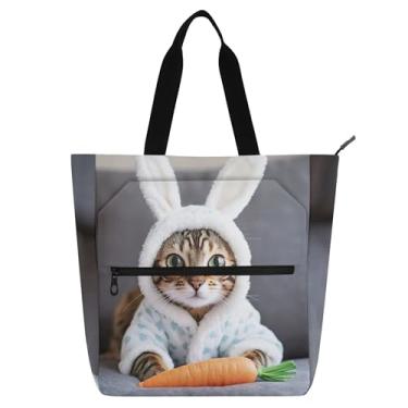 Imagem de GAIGEO Bolsa de lona reutilizável com zíper para crianças, mulheres, amantes de livros, escola, trabalho, bolsa de lona