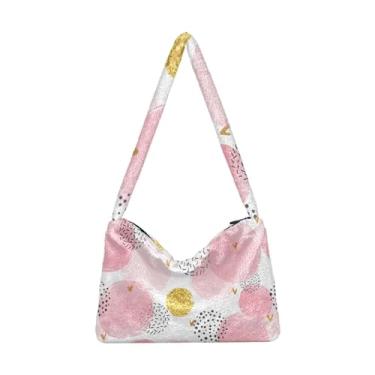 Imagem de GAIGEO Bolsas de ombro femininas com círculos azuis em aquarela pontilhada, bolsas de ombro, bolsas de outono, Círculos dourados rosa pontilhados, One Size