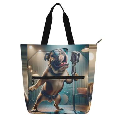 Imagem de GAIGEO Sacola feminina engraçada buldogue fofa de lona para escola universitária bolsa de presente para professores para amantes de livros