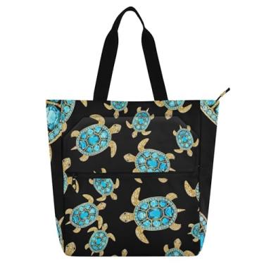 Imagem de GAIGEO TurtlesTurquoise Bolsas de trabalho femininas de lona com zíper, bolsa de praia, carteiro, para amantes de livros
