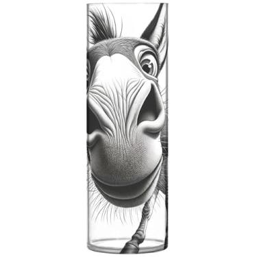 Imagem de Vaso cilíndrico buquê de flores, burro engraçado, fofo, cinza, plástico, grande, fofo, personalizado, exclusivo, decoração de casa, estética, 30 x 9,9 cm