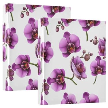 Imagem de Pastas brancas de flores roxas de orquídea 3 cm, 3 anéis, comporta 200 folhas, anel redondo para apresentação, 31,5 x 27 x 6 cm, 1 pacote