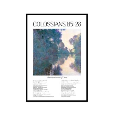 Imagem de Scripture Psalm Collection Monet Van Gogh Famosa pintura em aquarela impressa versículo bíblico pôster em tela decoração de parede de casa cristã (SKU13,12 x 45,7 cm = (30 x 45 cm), moldura preta)