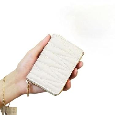 Imagem de Carteira feminina pequena, porta-cartão de crédito de couro PU com 11 compartimentos para cartões, estojo para cartão com zíper adequado para uso diário, Branco, Clássico