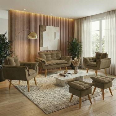 Imagem de Kit Namoradeira 2 Poltronas e 2 Puffs Confortável Para Sala Recepção Manicure Consultório Alice Suede