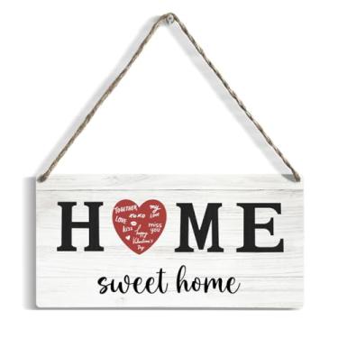 Imagem de Placa de arte de parede com a letra vermelho amor coração "O" Sweet Home Placa de Dia dos Namorados 30 x 15 cm, decoração de varanda de fazenda para decoração de parede para esposa, mãe, presente de