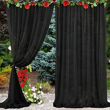 Imagem de PARTISKY Cortina De Fundo Preta Para Festas, Tecido Transparente Chiffon, Arco Casamento, Festa Aniversário, Foto, Chá Bebê, 3 Metros X