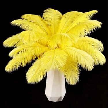 Imagem de THARAHT Penas de avestruz 90 peças de grande volume natural para vaso artesanato festa de casamento centros de mesa decoração de árvore de Natal penas, amarelo dourado