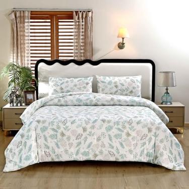 Imagem de SDY Conjunto de edredom refrescante com 3 peças, folhas de palmeira, para meninas, meninos, crianças, homens e mulheres, cama de verão elegante em uma bolsa inclui 1 edredom + 2 fronhas