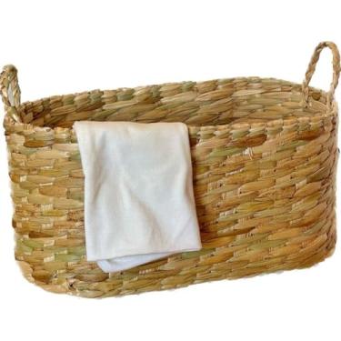Imagem de Cesto Oval Palha de Taboa com Alça Decoração Elegante para Organização Casa, Ideal para Amantes de Decoração