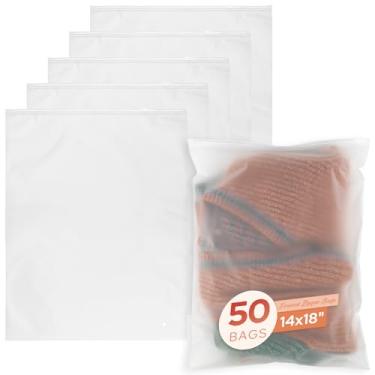 Imagem de Frametory Pacote com 50 sacos de poliéster com zíper fosco de 35,5 x 45,7 cm, bolsas de zíper fosco de 2 galões para roupas, suéteres de embalagem, moletons com capuz, projetos de costura, 3 mm com