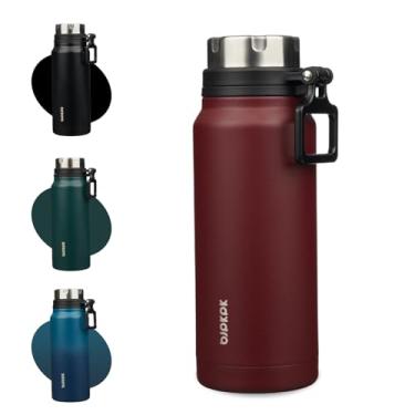 Imagem de BJPKPK Garrafa de água isolada de 946 ml com alça de aço inoxidável livre de BPA, garrafa de água grande reutilizável, vermelho escuro
