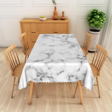 Imagem de OERJU Toalha de mesa de mármore para mesas retangulares, branco, cinza, textura de mármore, toalha de mesa, moderna, retangular, para festas, piquenique, cozinha, casa, jantar, mesa, decoração 137 x