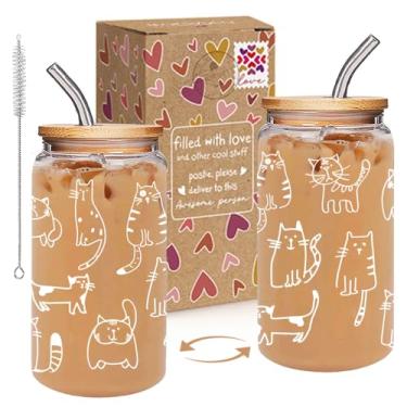 Imagem de Qubereeree Presentes engraçados de copo de vidro para amantes de gatos, mulheres, meninas, presente de aniversário de Natal para gatos, mãe, irmã, filha, amiga, fofos, legais, gatos, adoráveis