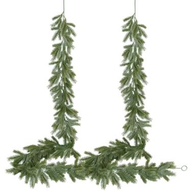 Imagem de RECUTMS Guirlanda de pinheiro de Natal, 2 peças, guirlanda artificial de cedro com vinhas de cedro de 1,8 m, decoração falsa para pendurar no inverno, garfo de cipreste, hera, rattan, agulhas de
