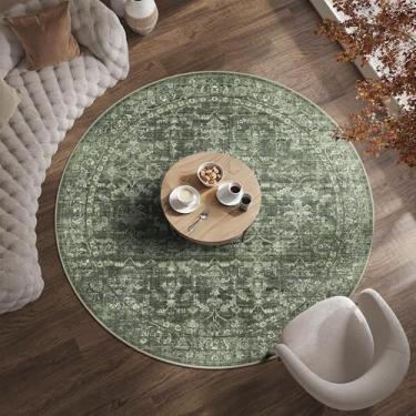 Imagem de Tapetes redondos laváveis de 1,8 m para sala de estar, vintage boho grande para quarto, sala de jantar, escritório, tapete com estampa floral envelhecida para embaixo da mesa, tapete macio