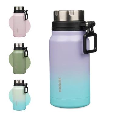 Imagem de BJPKPK Garrafa de água isolada de 680 g com alça de aço inoxidável livre de BPA garrafa de água reutilizável grande, roxo-verde