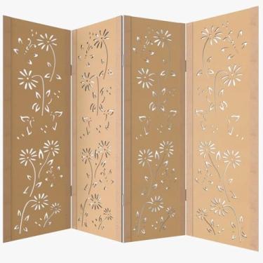Imagem de Biombo Divisor de Ambientes MDF 4 Folhas Bipartido - Ideal para Home Office, Sala e Quarto, Separador Decorativo e Prático para Espaços Residenciais (MARGARIDA)