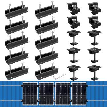 Imagem de Anbte Suportes de montagem de painel solar, incluídos trilhos de 25,4 x 12 cm + 4 grampos de extremidade + 6 braçadeiras centrais + 1 chave inglesa, kit de montagem solar de alumínio para 4 painéis