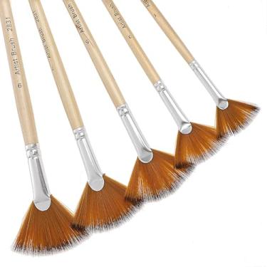 Imagem de Conjunto de 5 pincéis para fãs de artistas – cabo longo de madeira de nylon para pintura a óleo, acrílico, aquarela e guache (tamanhos 1#, 3#, 5#, 7#, 9#)