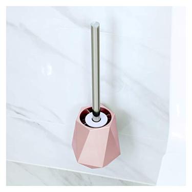 Imagem de Escova de vaso sanitário sem perfuração, design simples, escova de limpeza de banheiro doméstica, escova de vaso sanitário montada na parede com base pode drenar escova de vaso sanitário rosa e