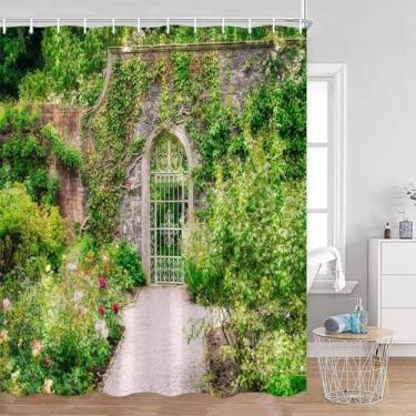 Imagem de Cortina de chuveiro de jardim de videira verde arco porta folha planta natureza paisagem decoração de banheiro cenário natural cortina de banheira 31x67in-80x170 cm/LxA