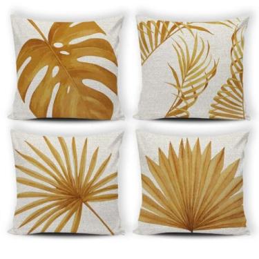 Imagem de Kit 4 Almofadas Digitais Cheias 42x42cm – Capas Sublimação Oxford Personalizadas, Zíper Invisível, Sofá e Cama(BOTÂNICA OURO)