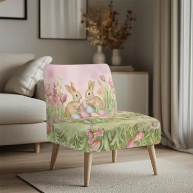 Imagem de Merkmak Capas de cadeira removíveis sem braços para cadeiras com destaque, tulipa e ovo de Páscoa, coelhinho, sem braços, antiderrapante, sem braços, protetor de móveis de fazenda