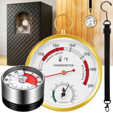 Imagem de Tellegloww Termômetro de sauna e higrômetro, temporizador, cordão atualizado para caixa portátil de sauna a vapor, ideal para uso infravermelho/interno/doméstico, acessório essencial e presente para