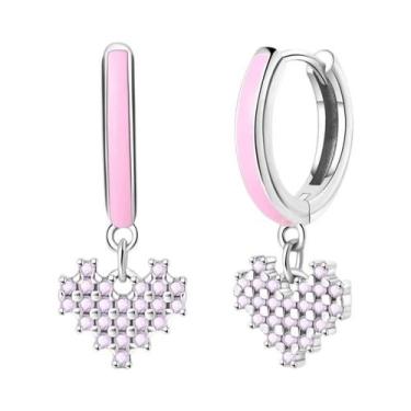 Imagem de Brincos De Argola Em Prata Esterlina 925 Com Laço Rosa E Flor De Diama