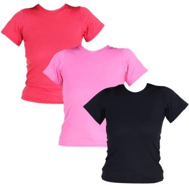 Imagem de Kit 3 Blusas Femininas Manga Curta Ribana - Click Mais Bonita , Vermel
